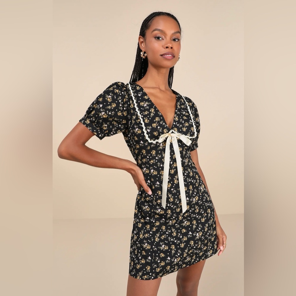 0190 - Lulu's Black Floral Mini Dress